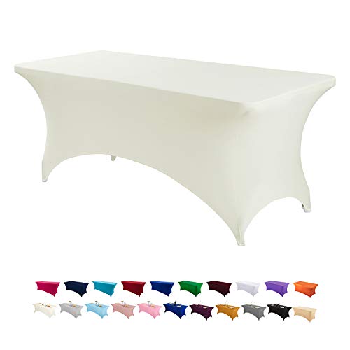 Peomeise 6FT Spandex Table Cover Rectangular Stretch Spandex Tablecloth (Ivory,6FT) - color: Ivory, size: 72" x 30" (Rectangular)