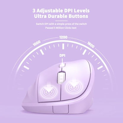 Ergonomic Wireless Mouse with USB Receiver for PC Computer, Laptop and Desktop, Ergo Mouse Vertical with Silent Clicks Long Battery Life, Up to 1600 DPI & 1 AA Battery Powered, Purple - color: Purple, size: USB Wireless