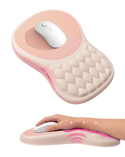 Ergonomic Mouse Pad with Wrist Rest, Slope Design Memory Foam Support, Smooth Lycra Surface, Non-Slip PU Base, Comfortable Mouse Mat for Office, Home, Computer Desk - color: Almond Pink