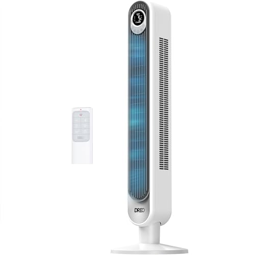 DREO Tower Fan for Bedroom, Upgraded 20dB Quiet Fans that Blow Cold Air | 28ft/s High Velocity, 9 Speeds, 4 Modes, 12H Timer, 90° Oscillating Cooling Standing Fan for Indoor Home Office, 42 inch - color: White, size: 42 inch