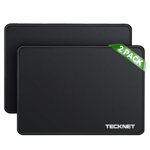 TECKNET 2 Pack Mouse Pad with Anti-fray Stitchin, Waterproof Surface & Non-Slip Rubber Base with Stitched Edges Gaming Mouse Mat for Laptop，Compatible with Laser and Optical Mice - Black - color: Black-2 Pack