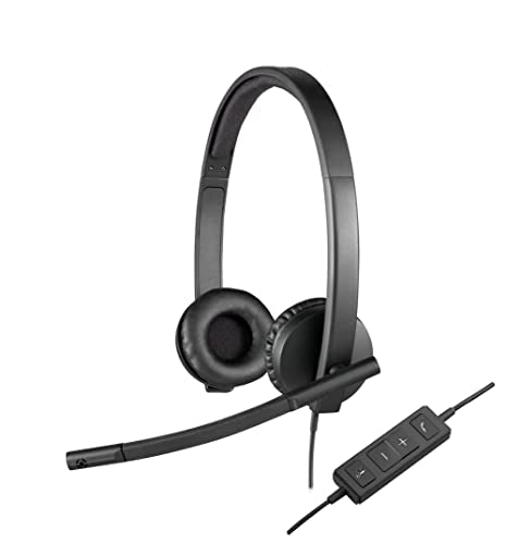 Logitech H570e Stereo Headphones with Noise Cancelling Microphone - Black | USB connectivity, in-line controls with mute button, indicator LED, compatible with PC, Mac, and laptop - size: UC, style: Stereo