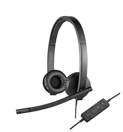 Logitech H570e Stereo Headphones with Noise Cancelling Microphone - Black | USB connectivity, in-line controls with mute button, indicator LED, compatible with PC, Mac, and laptop - size: UC, style: Stereo