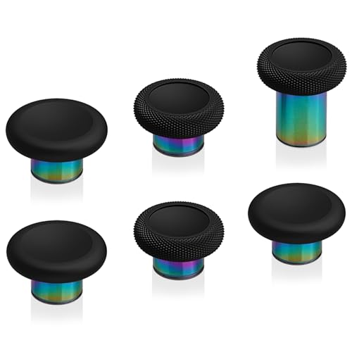 eXtremeRate 6 in 1 Metal Thumbsticks for Xbox Elite Series 2 Controller, Black & Metallic Rainbow Aura Blue & Purple Swappable Magnetic Analog Stick Joystick Caps for Xbox Elite 2 Core Controller - color: Black & Metallic Rainbow Aura Blue & Purple