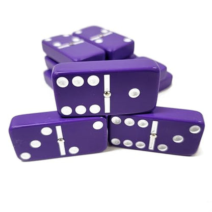 Marion Domino Double Six Purple Jumbo Tournament Professional Size with Spinners in Dovetail Sheesham Wood Box. - color: Purple