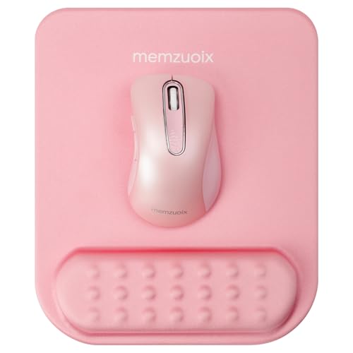 memzuoix Pink Ergonomic Mouse Pad with Wrist Rest Support,Premium Memory Foam Cushioning for Pain Relief, Non-Slip PU Base for Stable Smooth Control - Perfect for Laptop, Computer, and Home Office - color: Pink, size: 9.3L x 8.3W inches