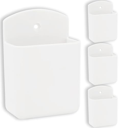 Pack of 4 Self Adhesive TV Air Conditioner Remote Control Holder Wall Mount Storage Box Organizer - color: White, size: 4 Pack