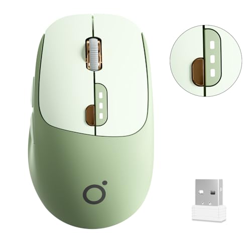 Bluetooth & 2.4G Dual-Mode Wireless Mouse with Visible Battery Indicator, Silent Rechargeable Computer Mouse, 1600 DPI, One-Click Desktop Privacy Key, Portable Mice for Laptop/PC/Mac - Green