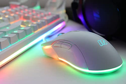 i-rocks M31E RGB Wired Gaming Mouse : 6400 DPI Optical Sensor - 60 Million Click lifespans - Compatible Software - 7 Programmable Buttons - Plain White - color: White