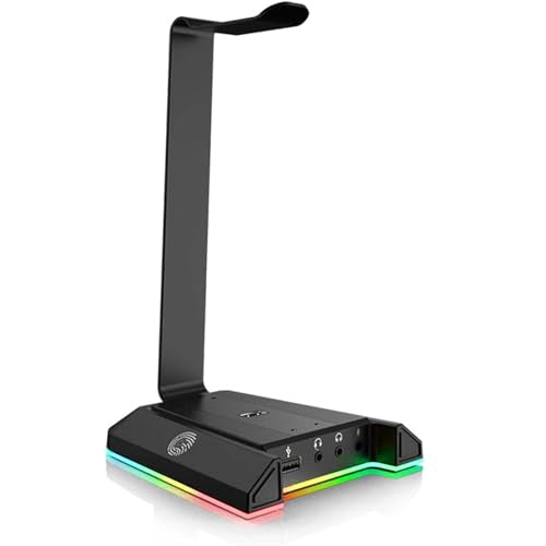 EKSA RGB Headset Stand, Headphone Stands with 7.1 Surround Sound & USB/3.5mm Port, Desk Gaming Headsets Holder with Aluminum Alloy Rod & Non-Slip Rubber Pad, Suitable for Most Gamer Desktop Earphones