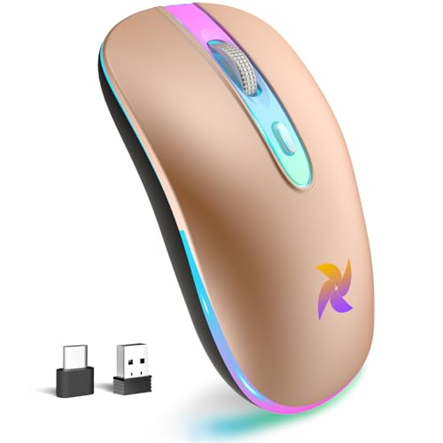 HZD Wireless Rechargeable Mouse,2.4G Portable Slim Silent Mouse with USB Receiver & Type C Adapter,3 Adjustable DPI 1600/1200/800 for Laptop/Computer(Champagne) - color: Champagne