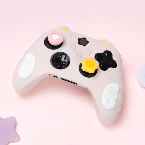 GeekShare Controller Skin Set Compatible with Xbox Series X, Soft Silicone Protective Cover with 2 Thumb Grip Caps and 2 Stickers - Star Wings Series (Pink) - color: Pink