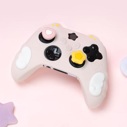 GeekShare Controller Skin Set Compatible with Xbox Series X, Soft Silicone Protective Cover with 2 Thumb Grip Caps and 2 Stickers - Star Wings Series (Pink) - color: Pink