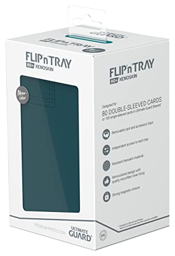 Ultimate Guard Flip'n'Tray 80+, Deck Case for 80 Double-Sleeved TCG Cards + Dice Tray, Petrol, Independent Magnetic Closure & Microfiber Inner Lining - color: Petrol, size: 80+