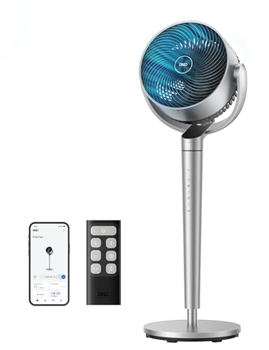 DREO Smart Fan for Bedroom, 110ft Pedestal Fan with DC Motor, 150°+120° Omni-Directional Oscillation, Quiet Floor Fan with Smart Control, 9 Speeds, 6 Modes, 43'' Inches, 12H Timer, Wi-Fi/Voice/Alexa - color: Silver