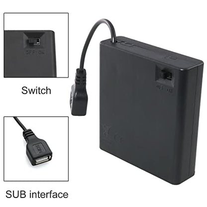 USB Female Socket 4 AA Battery Case Box Holder with ON-Off Switch