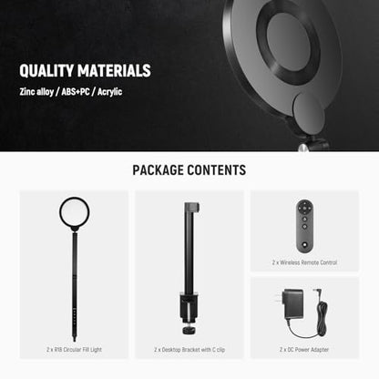 NEEWER Basics 18W 7" Ring Light with Desk Stand/C Clamp, 2 Pack 3000K-6500K Dimmable Full Screen LED Circle Lighting for Video Conference Streaming Phone Selfie Recording Laptop Computer Zoom, R18