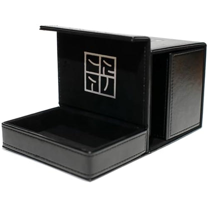 Card Deck Box for Trading Cards Battle Fits 60+ Double-Sleeved Cards anti-loss design for Dice tray and Accessories (black) - color: black