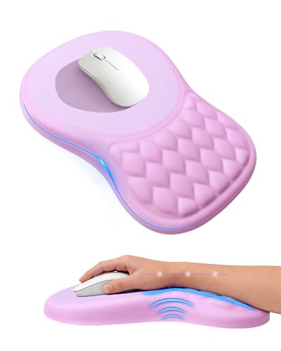 Ergonomic Mouse Pad with Wrist Rest, Slope Design Memory Foam Support, Smooth Lycra Surface, Non-Slip PU Base, Comfortable Mouse Mat for Office, Home, Computer Desk - color: Pink-1