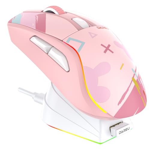 DAREU A950 Wireless Gaming Mouse with RGB Charging Dock,88g Lightweight Programmable Tri-Mode Wireless Mouse Gaming, Up to 12K DPI,1000Hz,120Hrs Playtime with RGB Backlit, Great for PC, Mac - color: Pink