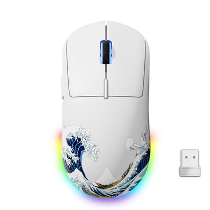 G57 Wireless Gaming Mouse, 8000 DPI, 80g, 2.4G/Bluetooth/USB-C Rechargeable Wireless Mouse with 5 Programmable Buttons for PC/Mac, White - color: White