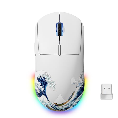 G57 Wireless Gaming Mouse, 8000 DPI, 80g, 2.4G/Bluetooth/USB-C Rechargeable Wireless Mouse with 5 Programmable Buttons for PC/Mac, White - color: White