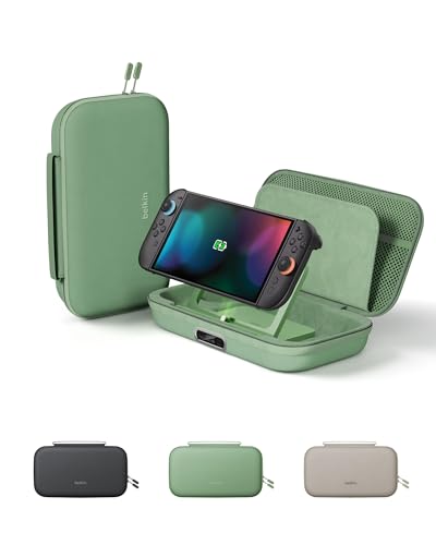 Belkin Nintendo Switch 2 Charging Case Pro, 10000mAh Power Bank, 30W Fast Charging w/Kick Stand - Custom Fit, Hard Shell Carrying Case, 12 Game Card Slots, AirTag Holder, Digital Display - Sage - color: Sage