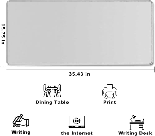 Large Mouse Pad Desk Mat Large Office Desk Pad Gaming Mouse Pad, Gray | Stitched Edges 35.4" x 15.7" Mousepad Non-Slip Waterproof Rubber Base PC Laptop - color: Gray, size: 35.4" x 15.7"
