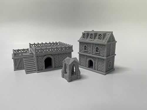 HAUTICO Tabletop Miniature Little Town Building Terrains for RPG War Games - 18mm Scale Scenery with Medieval Style, Dioramas Building Set, Paintable