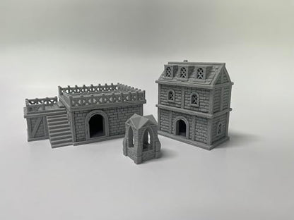 HAUTICO Tabletop Miniature Little Town Building Terrains for RPG War Games - 18mm Scale Scenery with Medieval Style, Dioramas Building Set, Paintable