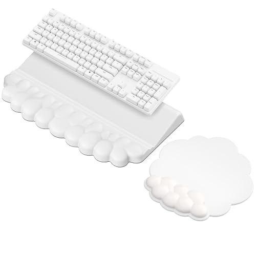 Wrist Rest for Keyboard and Mouse for Desktop, Keyboard Riser and Mouse Pad | PU Leather, Cloud Shaped, Ergonomic Angle Adjustable Arm Rest, Soft Wrist Support, Waterproof - color: White