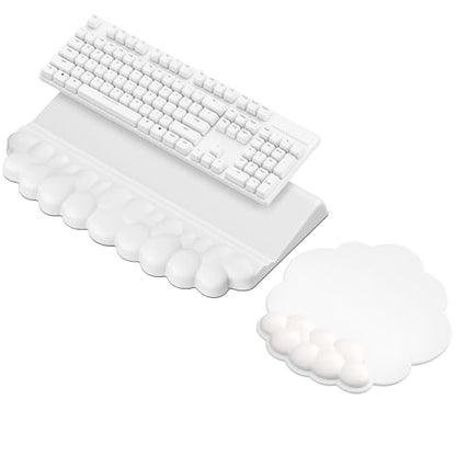 Wrist Rest for Keyboard and Mouse for Desktop, Keyboard Riser and Mouse Pad | PU Leather, Cloud Shaped, Ergonomic Angle Adjustable Arm Rest, Soft Wrist Support, Waterproof - color: White