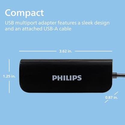 Philips 4-Port USB 2.0 Hub with 480 Mbps Data Transfer, Data USB Hub | Perfect for Travel, for MacBook, iMac, Surface, External Hard Drives, Flash Drives, Keyboard, Mouse, Black, SWL3923B/37 - style: USB-A to 4 Port USB