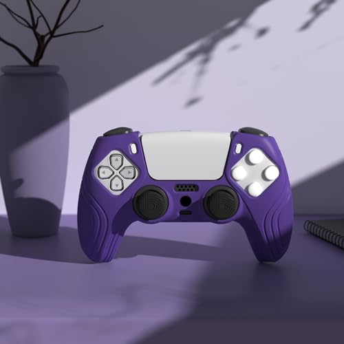 eXtremeRate PlayVital Samurai Edition Purple Anti-Slip Controller Silicone Skin for ps5, Ergonomic Soft Rubber Protective Case for ps5 Controller with Black Thumb Stick Caps - color: Purple