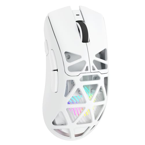 Aula SC620 Wireless Gaming Mouse, Tri-Mode 2.4GHz/USB-C/BT5.3 Computer Mouse with 12000 DPI, Programmable Macro Gamer Mouse with Rapid Fire Key, RGB Light White Gaming Mice for PC/Laptop/Mac - color: White