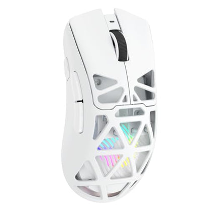 Aula SC620 Wireless Gaming Mouse, Tri-Mode 2.4GHz/USB-C/BT5.3 Computer Mouse with 12000 DPI, Programmable Macro Gamer Mouse with Rapid Fire Key, RGB Light White Gaming Mice for PC/Laptop/Mac - color: White