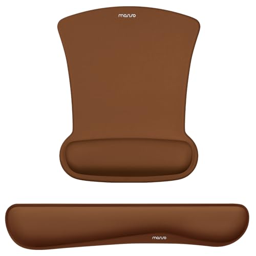 MOSISO Wrist Rest Support for Mouse Pad & Keyboard Set, Ergonomic Mousepad Non-Slip Base Home/Office Pain Relief & Easy Typing Cushion with Neoprene Cloth & Raised Memory Foam, Brown - color: Brown
