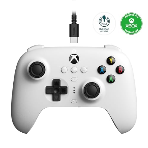 8BitDo Ultimate Wired Controller for Xbox, Hall Effect Joysticks and Hall Triggers, Compatible with Xbox Series X|S, Xbox One, Windows 10 & Windows 11 - Officially Licensed (White) - color: White, style: Hall Effect Joystick