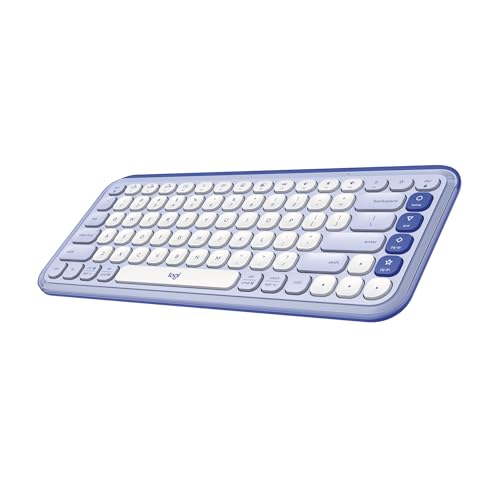 Logitech POP ICON Keys Wireless Bluetooth Keyboard, Comfortable Typing, Programmable Keys, Easy-Switch Between up to 3 Devices, for Laptop, Tablet, PC – Lilac and Off-White - color: Lilac, style: Keyboard
