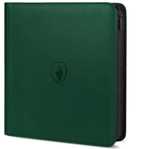 Premium Zip Card Binder 12 Pocket, Fabmaker 912 Pockets Trading Card Binder, PU Zipper Card Collection Album, Sturdy Side-Loading Card Book Holder for Game & Sports Cards, Green - color: Green, size: 12 Pocket - 15" x 13.6"