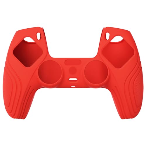 eXtremeRate PlayVital Samurai Edition Passion Red Anti-Slip Controller Silicone Skin for ps5, Ergonomic Soft Rubber Protective Case for ps5 Controller with Black Thumb Stick Caps - color: Passion Red