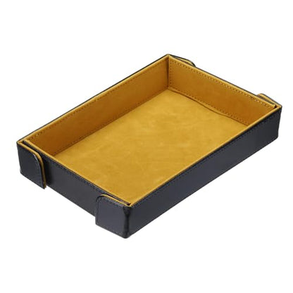 uxcell PU Leather Dice Tray, Rectangle Magnetic Folding Velvet Portable Folding Dice Rolling Tray for Table Games Keys Wallet Watch Coin, Yellow - color: Yellow