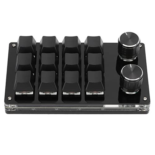 One Handed Macro Mechanical Keyboard, 12 Key Programmable Keypad, DIY Mechanical Gaming Keyboard with Knob, Portable for Gaming and PC, Dust Proof Green Shaft, Plug and Play for Wi (Black)