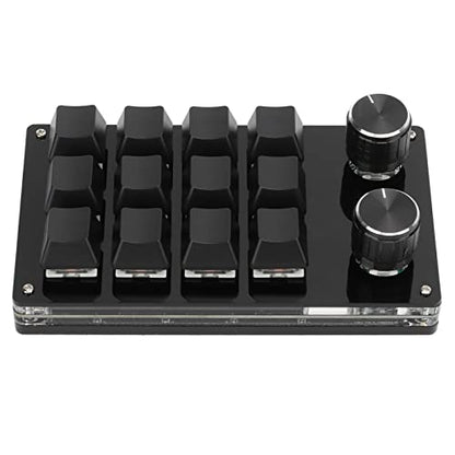 One Handed Macro Mechanical Keyboard, 12 Key Programmable Keypad, DIY Mechanical Gaming Keyboard with Knob, Portable for Gaming and PC, Dust Proof Green Shaft, Plug and Play for Wi (Black)