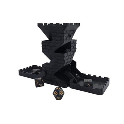 Castle Retro Black Dagger Dice Dice Tower Dungeons and Dragons RPG Tabletop Roleplaying Game Jail D&D (Random 7PCS D20 Dice Set Included) Black - color: Black