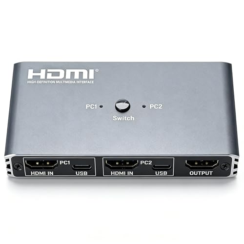 HDMI KVM Switch 4K@60Hz USB 2.0 KVM Switcher with IR Remote Control 2 HDMI Ports 4 USB 2.0 Ports 2-in-1 PC Switcher for Home Office Gaming