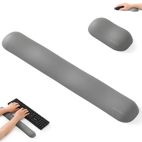 UnivoColors Design-Wave Set of Wrist Rest,Artificial Sheepskin+Memory Foam+Ergonomic+Anti-Slip Gel, Resilience Support During Work and Gaming,Keyboard Accessory,Grey - color: Kw_grey, style: Keyboard Wrist Rest & Wrist Rest Suit
