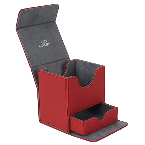 AEGIS GUARDIAN Card Deck Box with Dice Tray for MTG Cards, Commander Deck Box fit 150+ Sleeved Cards, PU Leather Card Storage Box Strong Magnet Deck Game Case for TCG CCG, Red - color: 3-2