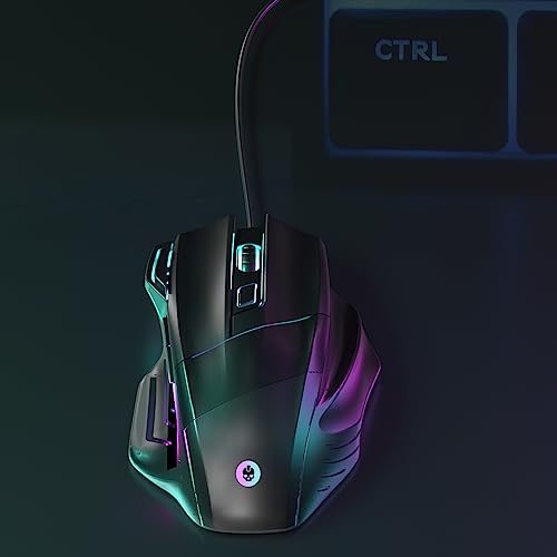 GAME PUNK Pro Series Optical Wired Gaming Mouse, Ergonomic Wired Mouse with RGB LED Lights, 3,600 DPI, and 7 Mappable Tactile Buttons, Compatible with Windows, MacOS, PlayStation 5, Xbox Series X/S - color: Black