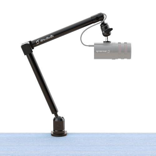 AVerMedia Mic Arm with Desk Clamp, Fully Adjustable Boom Arm, 1/4” to 5/8” Adapter, Heavy Duty Mic Stand for Studio, Podcast, Gaming, including both High & Low Profile Mic Arm setups- FLEXI go BA311L
